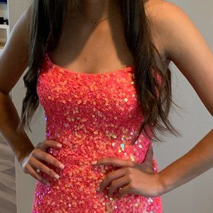 PRIMAVERA CORAL SEQUIN DRESS